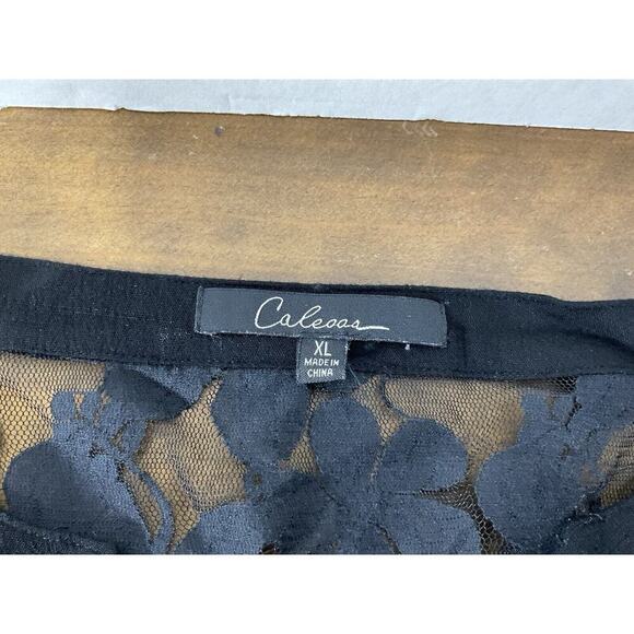 Calessa Top Womens XL Multi Floral Print Mesh Inset Roll Tab Button Shirt - Picture 3 of 12